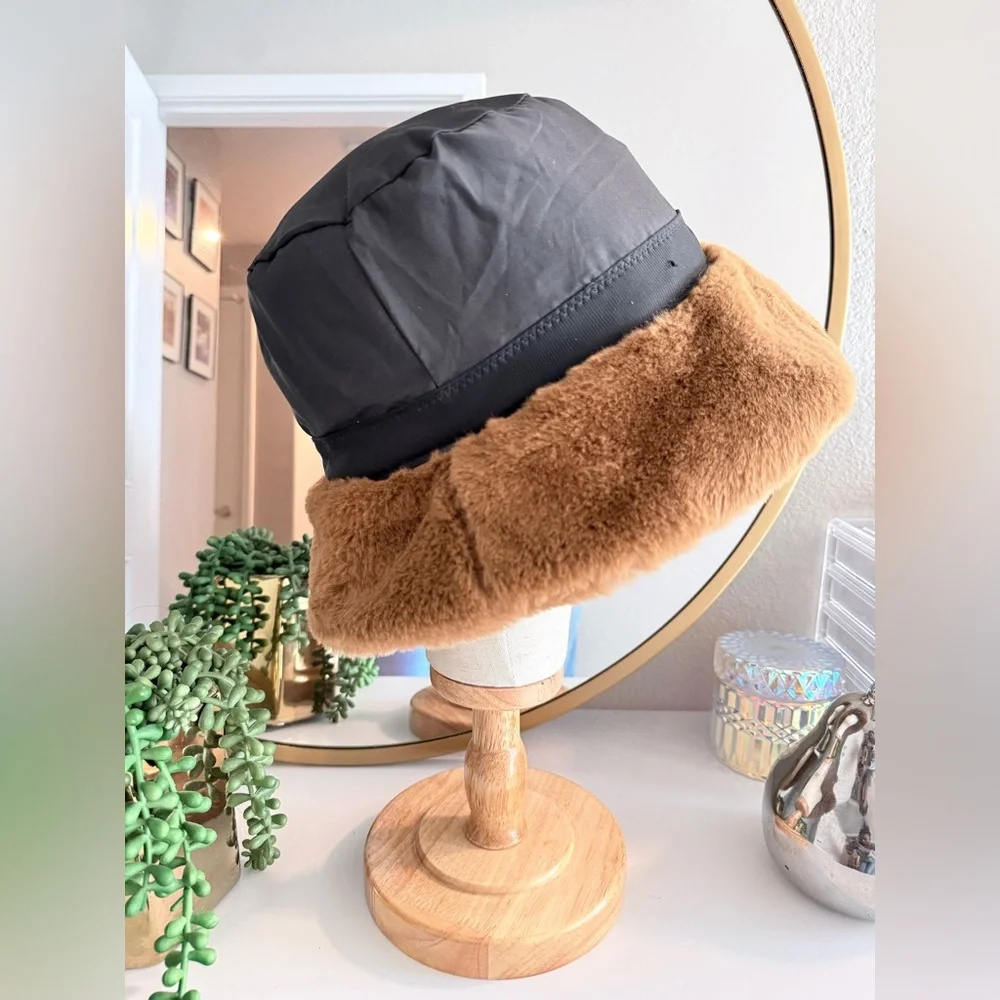 Faux Fur Camel Bucket Hat Cozy Winter Soft Plush Cloche Style